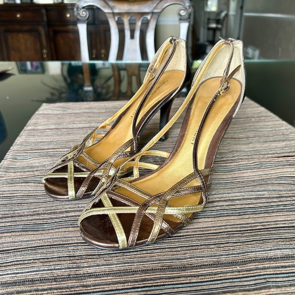 Chinese Laundry Strappy Metallic Bronze and Gold Leather Heels Size 10 - Picture 3 of 8